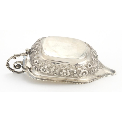 634 - WITHDRAWN - Georgian silver sauce boat with embossed floral decoration and gilt interior, WB London ... 