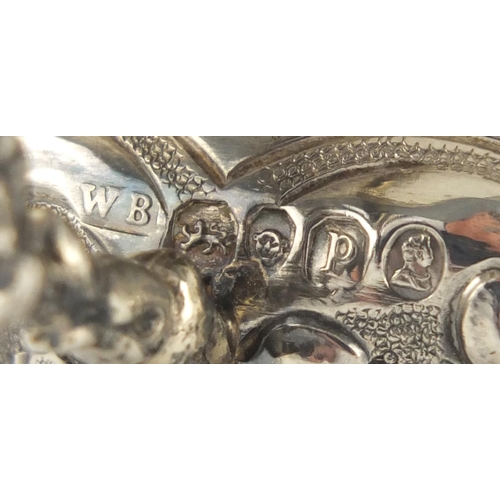 634 - WITHDRAWN - Georgian silver sauce boat with embossed floral decoration and gilt interior, WB London ... 