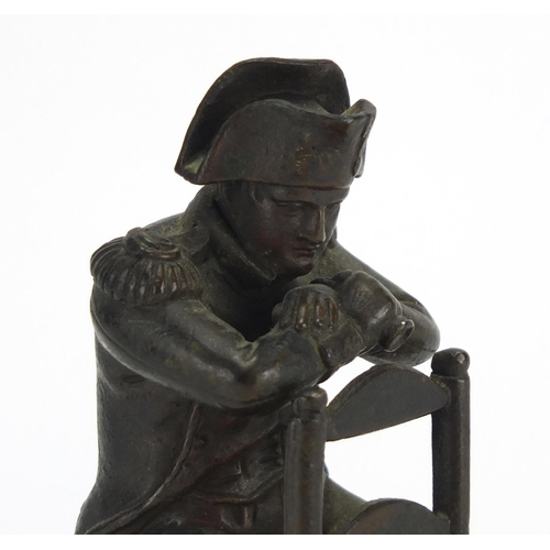 3 - 19th century bronze study of Napoleon reading plans of The Battle of Waterloo, raised on a white mar... 