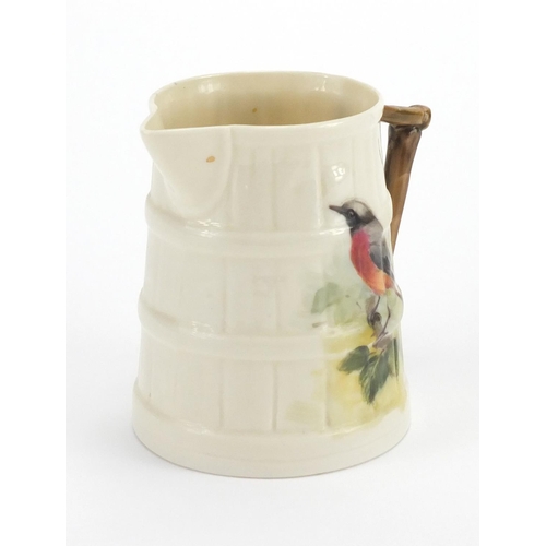 524 - Royal Worcester naturalistic porcelain jug hand painted with a Redstart by Powell factory marks to t... 