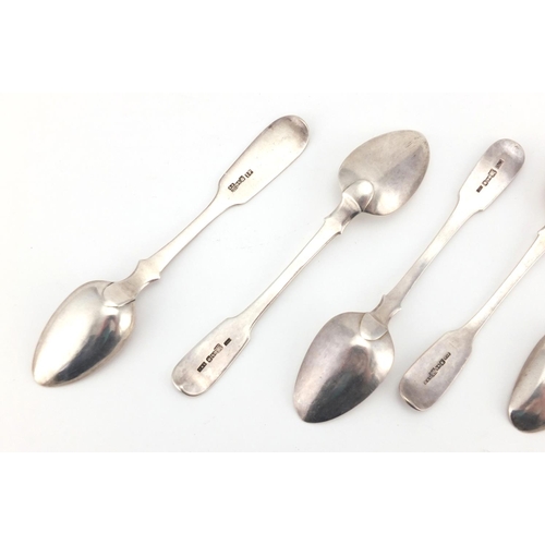 669 - Six Russian silver teaspoons, various 84 stamped marks, the largest 15cm in length, approximate weig... 