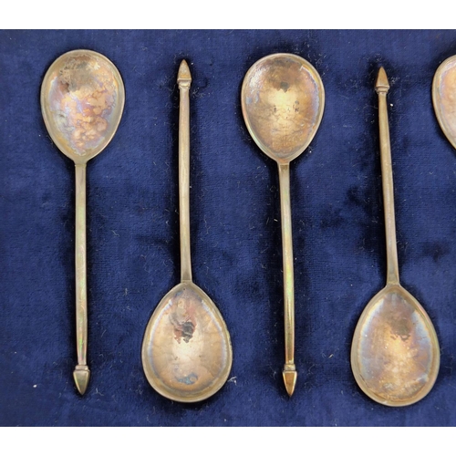 673 - Set of six silver spoons, LWB London 1956, housed in a fitted oak case, each 10cm in length, approxi... 