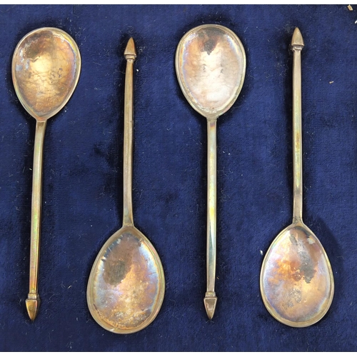 673 - Set of six silver spoons, LWB London 1956, housed in a fitted oak case, each 10cm in length, approxi... 