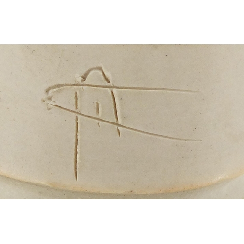 589 - David Howard Jones Raku footed bowl with flared rim, incised initials around the foot rim, 20.5cm in... 