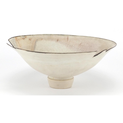 590 - David Howard Jones Raku bowl with flared rim, incised initials around the foot rim, 19cm in diameter