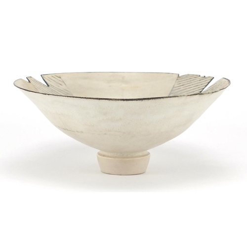 590 - David Howard Jones Raku bowl with flared rim, incised initials around the foot rim, 19cm in diameter