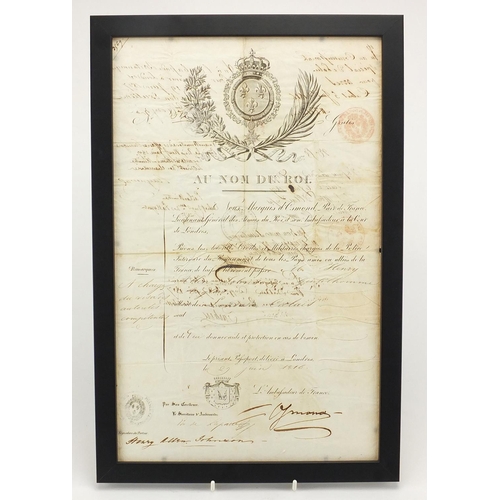 190 - Early 19th century French passport for an English man, Mr Henry Allen Johnson, dated 29th June 1816,... 