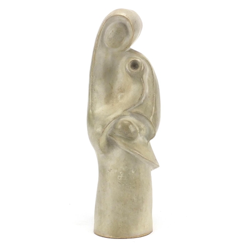 597 - Modernist studio pottery sculpture of a mother and child, 27cm high