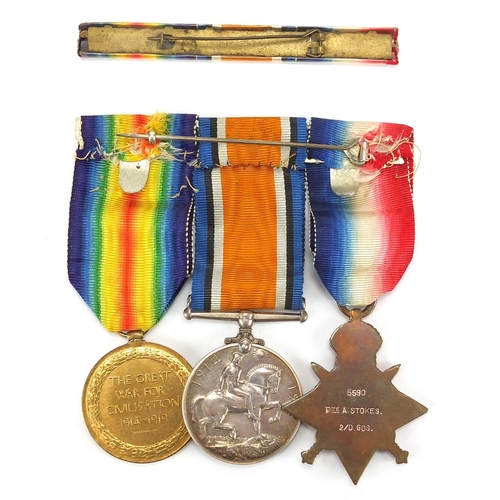 250 - British Military World War I trio with bars including Mons star, awarded to 6DN-5590PTE.A.STOKES.2-D... 