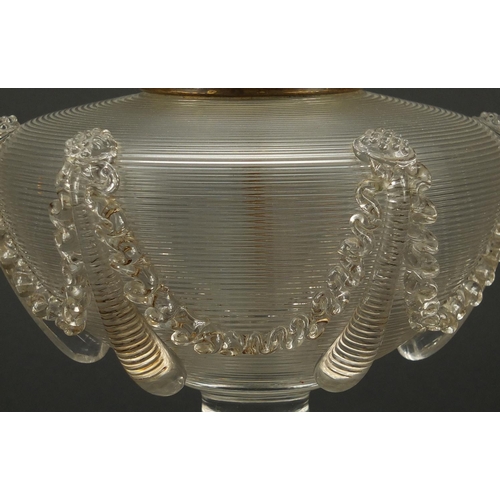 544 - Italian frilled clear glass lamp base, 29cm high