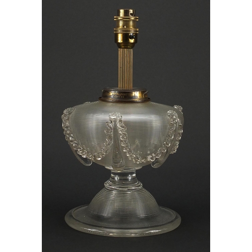 544 - Italian frilled clear glass lamp base, 29cm high