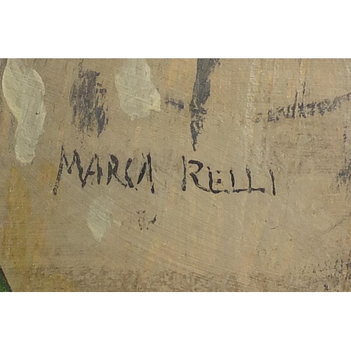 895 - Manner of Conrad Marca-Relli - Abstract composition, oil and collage, part label and inscription ver... 