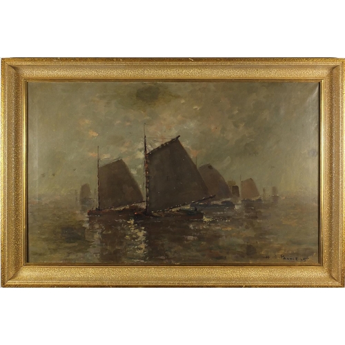 1061 - Henri Joseph Pauwels - Boats at sea, oil on canvas, framed, 101cm x 64cm