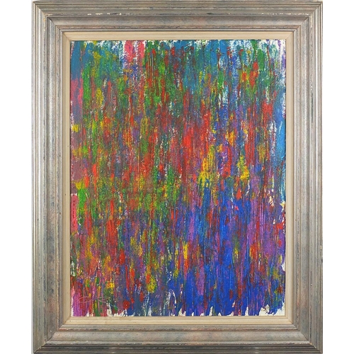 1067 - Abstract composition, oil on canvas, bearing a signature GR and inscription verso, mounted and frame... 