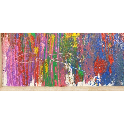 1067 - Abstract composition, oil on canvas, bearing a signature GR and inscription verso, mounted and frame... 