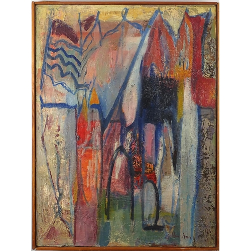 972 - Abstract composition, oil on canvas, bearing a signature Gulden Ayen, framed, 61cm x 46cm