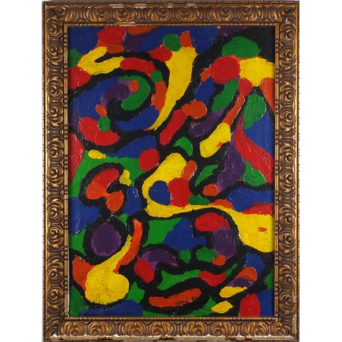 1060 - Abstract composition, oil on canvas, bearing a signature Appel, framed, 69cm x 49cm