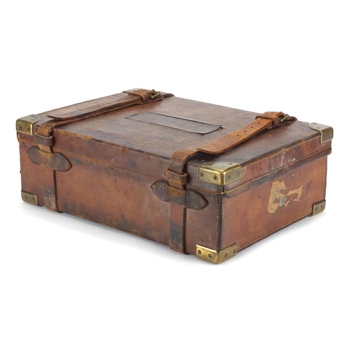 160 - Early 20th century leather cartridge box by Stephen Grant & Sons of St James London, with brass moun... 