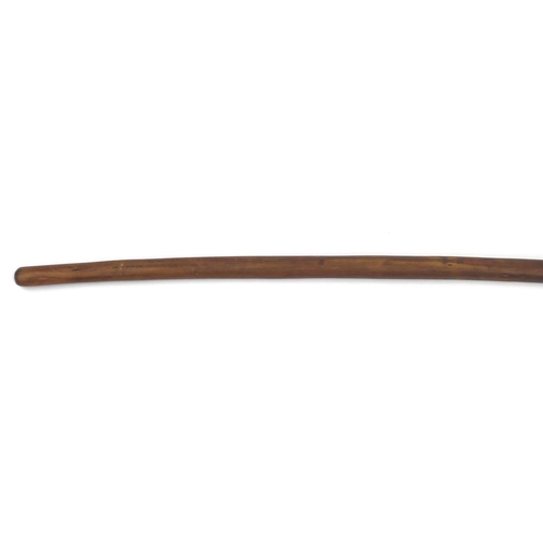 296 - Wooden handled axe with hammered steel head, 87cm in length