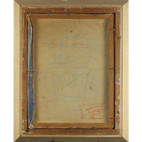 1094 - Abstract composition, geometric shapes, Russian school oil on canvas, bearing a signature, mounted a... 