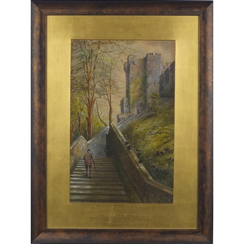 911 - Margaret Rayner - The Hundred Steps and Deanery, Windsor Castle, heightened watercolour, mounted and... 