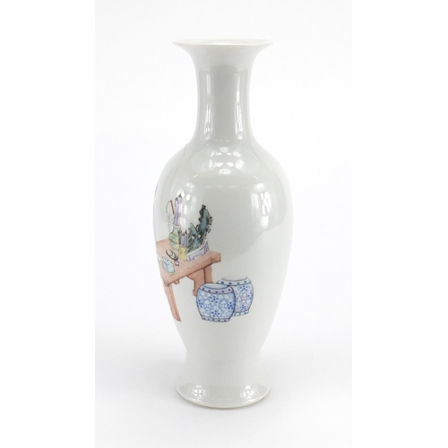 353 - Chinese porcelain baluster vase, hand painted in the famille rose palette with a an elder and two ch... 