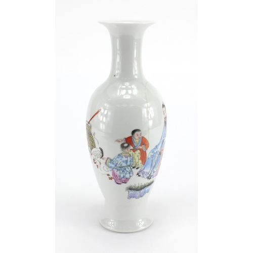 353 - Chinese porcelain baluster vase, hand painted in the famille rose palette with a an elder and two ch... 