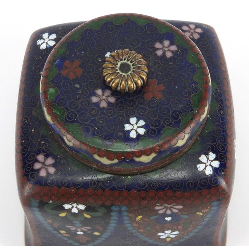 403 - Japanese cloisonné desk inkwell with glass liner, enamelled with flowers, 7.5cm high