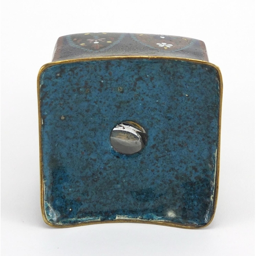 403 - Japanese cloisonné desk inkwell with glass liner, enamelled with flowers, 7.5cm high