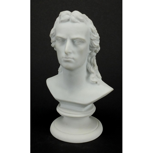 533 - Meissen Parian bust of a gentleman, blue cross sword marks to the base, 12.5cm high