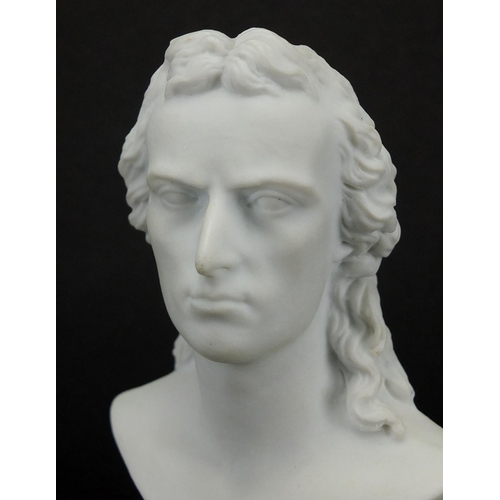 533 - Meissen Parian bust of a gentleman, blue cross sword marks to the base, 12.5cm high