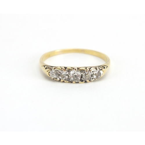 700 - Unmarked gold Diamond five stone ring, size S, approximate weight 2.4g