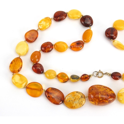 781 - Two butterscotch amber coloured bead necklaces, the largest 70cm in length,  approximate weight 111.... 