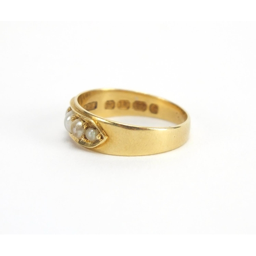 751 - Victorian 18ct gold seed pearl ring, G.T.E Birmingham 1879, size M, approximate weight 2.7g