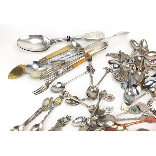 533 - Mostly silver plated flatware including souvenir spoons