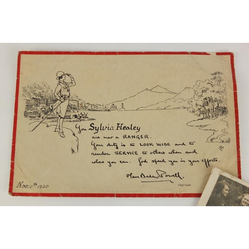 735 - Girl Guides hand written certificate, to Sylvia Healy and signed by Baden-Powell Chief Guide, Novemb... 