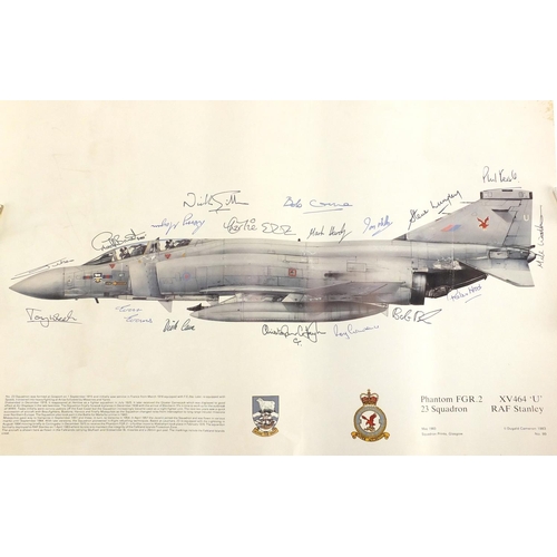 784 - Military ephemera including a print signed by Spitfire pilots, maps, signed Falkland Island 23 Squad... 