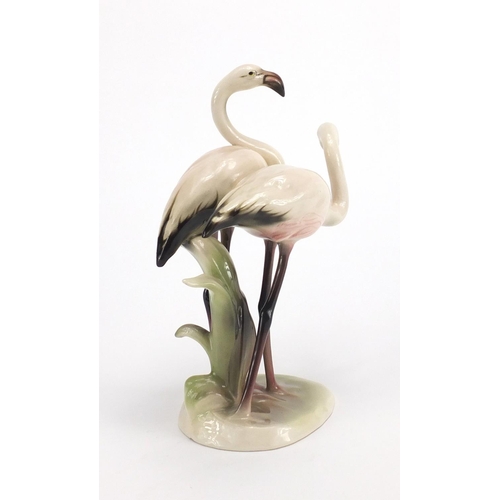 194 - Keramos Austrian porcelain flamingo group, 23cm high