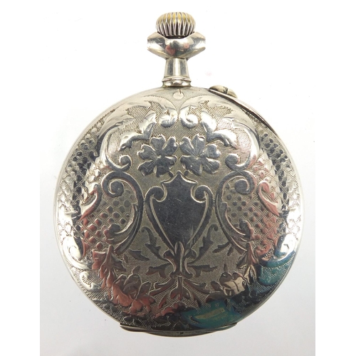 344 - Gentleman's open face pocket watch with enamel dial, 5cm in diameter