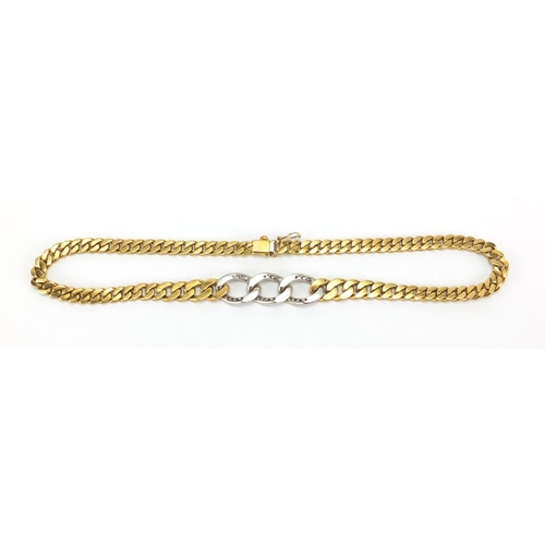 691 - 18ct gold triple diamond loop and graduated curb link necklace, 38cm in length, approximate weight 6... 