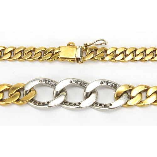 691 - 18ct gold triple diamond loop and graduated curb link necklace, 38cm in length, approximate weight 6... 