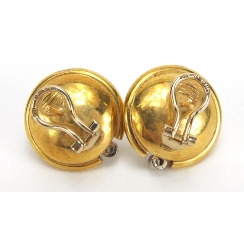 694 - Pair of 18ct gold simulated pearl and clear stone earrings, 2cm in diameter, approximate weight 11.8... 