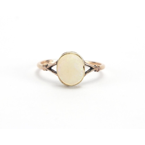 748 - 9ct gold opal ring, size O, approximate weight 1.7g