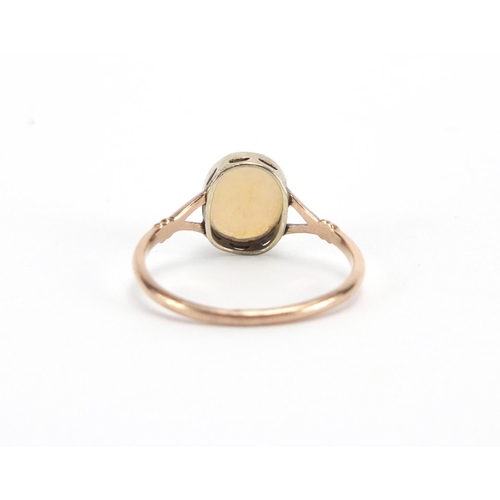 748 - 9ct gold opal ring, size O, approximate weight 1.7g