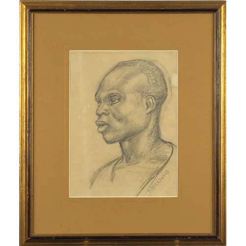 880 - Attributed to Noël Coward - Head and shoulders portrait of an African male, pencil sketch, label ver... 