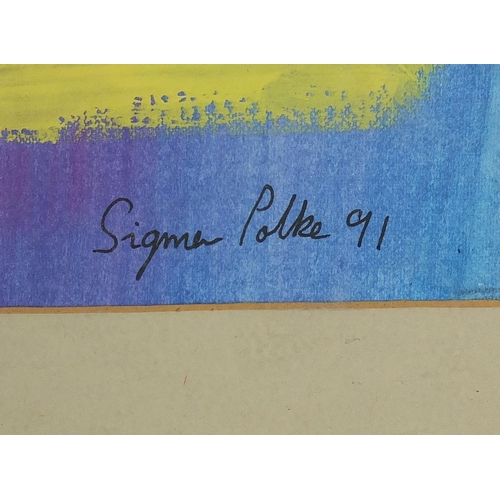 1014 - Abstract composition, yellow and white lines, gouache on paper, bearing a signature Sigmar Polke, mo... 