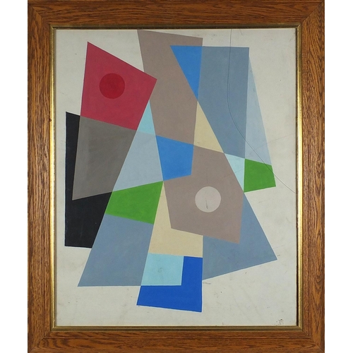 886 - Abstract composition, geometric shapes, watercolour and gouache on board, bearing a monogram JM, fra... 