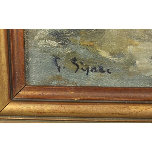 919 - Coastal scene, oil on canvas, bearing a signature Sima, framed, 41cm x 29cm