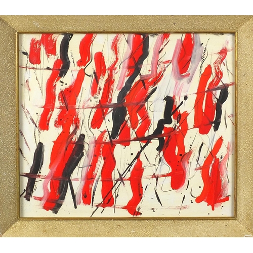 950 - Abstract composition, oil on paper laid on canvas, bearing an indistinct signature Brimay verso, fra... 