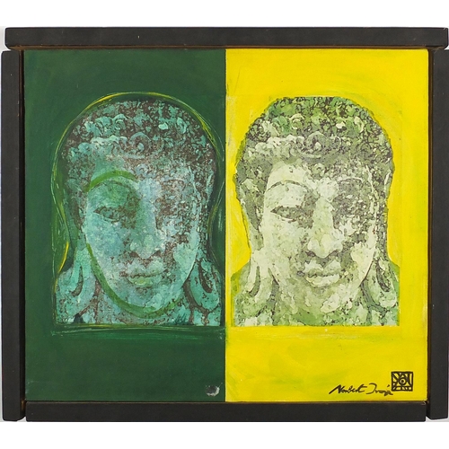 938 - Norbert Ivanyi 2001 - Tatiapi Buddha, mixed media on canvas, inscribed verso, framed, 48.5cm x 42.5c... 